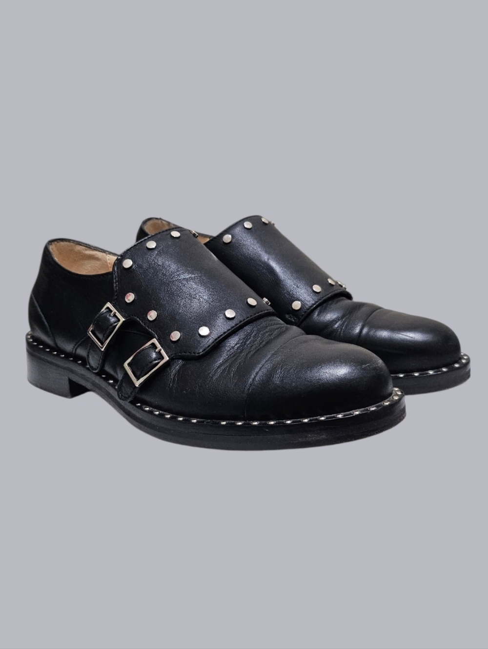 Jimmy Choo Studded Double Monk-Strap Leather Loafers